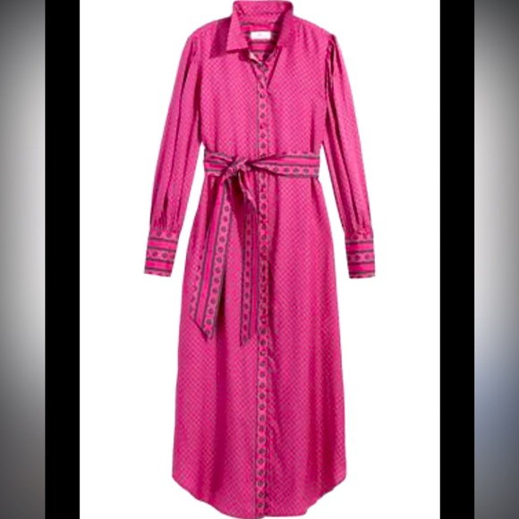 Vineyard Vines Dresses & Skirts - NWT vineyard vines Long Sleeve Silk Blend Twill Midi Shirtdress in Diamond Sz M